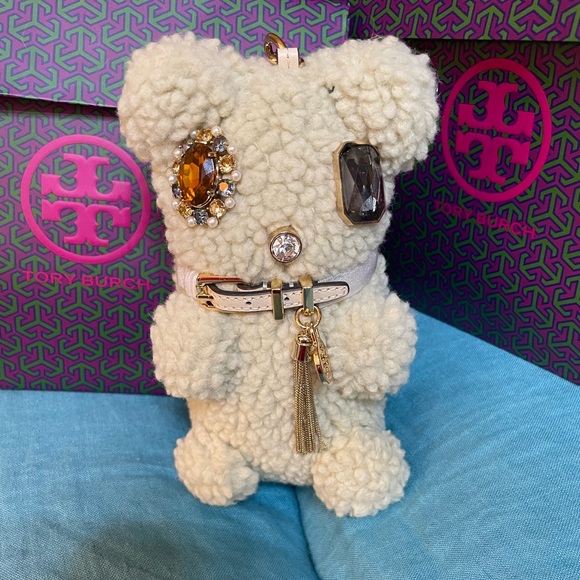 Tory Burch Handbags - TORY BURCH bear bag charm key ring fob faux shearling mismatched jeweled eyes